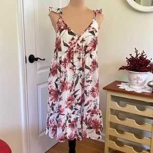 Dusty rose floral Georgette dress with adjustable spaghetti straps L